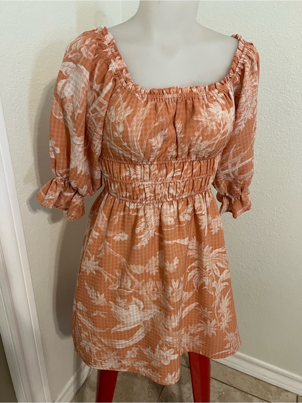 H&M floral Smocked peasant Waist Mini Dress size XS
